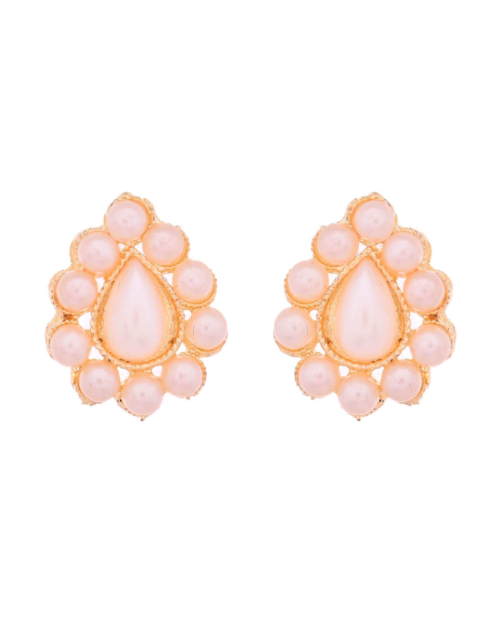VOJ Gold Polished Artifical Pearl Mutli Layer Necklace And Earrings Set