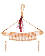VOJ Gold Polished Artifical Beads And Stone Studded Necklace And Earrings Set
