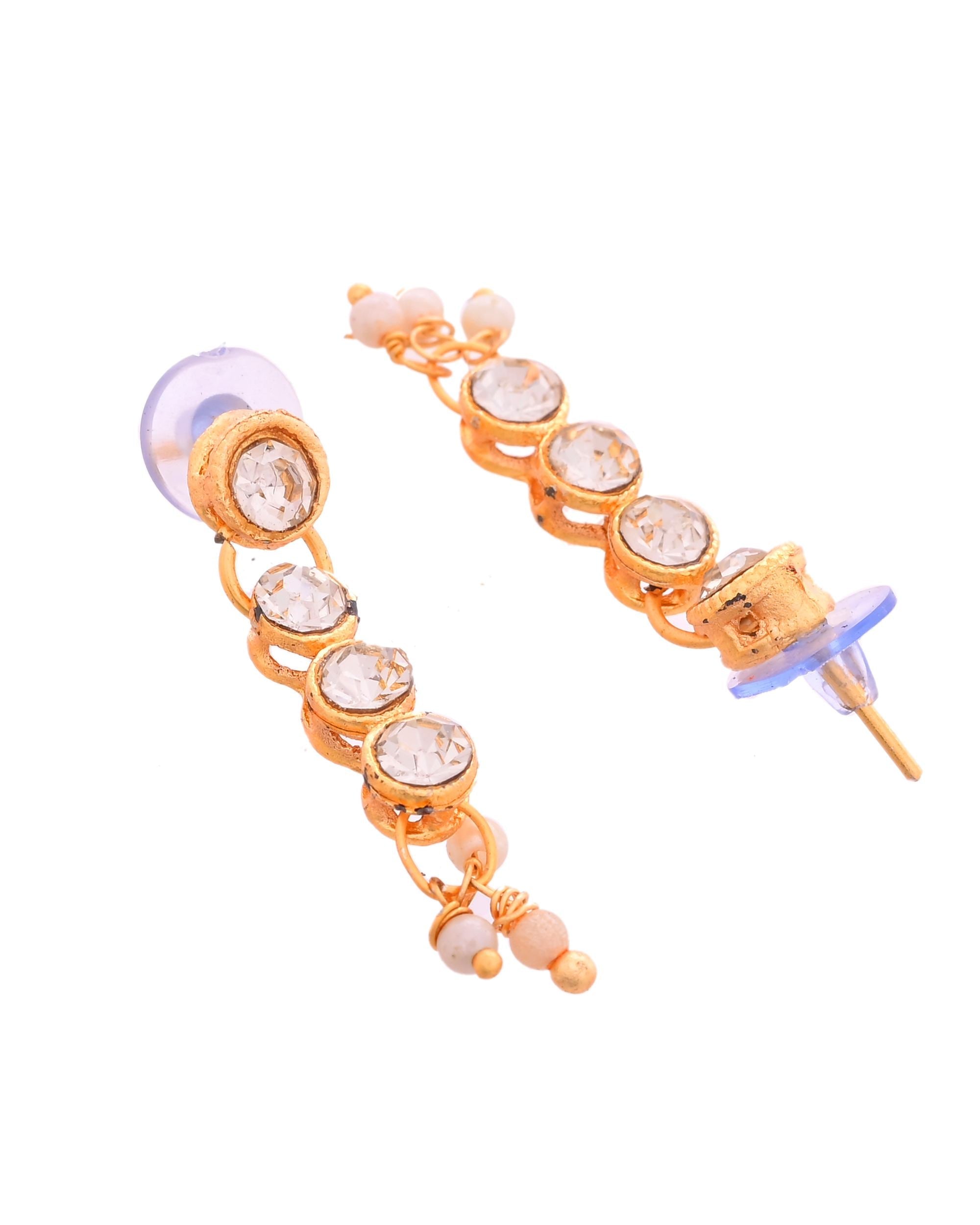 VOJ Gold Polished Artifical Beads And Stone Studded Necklace And Earrings Set