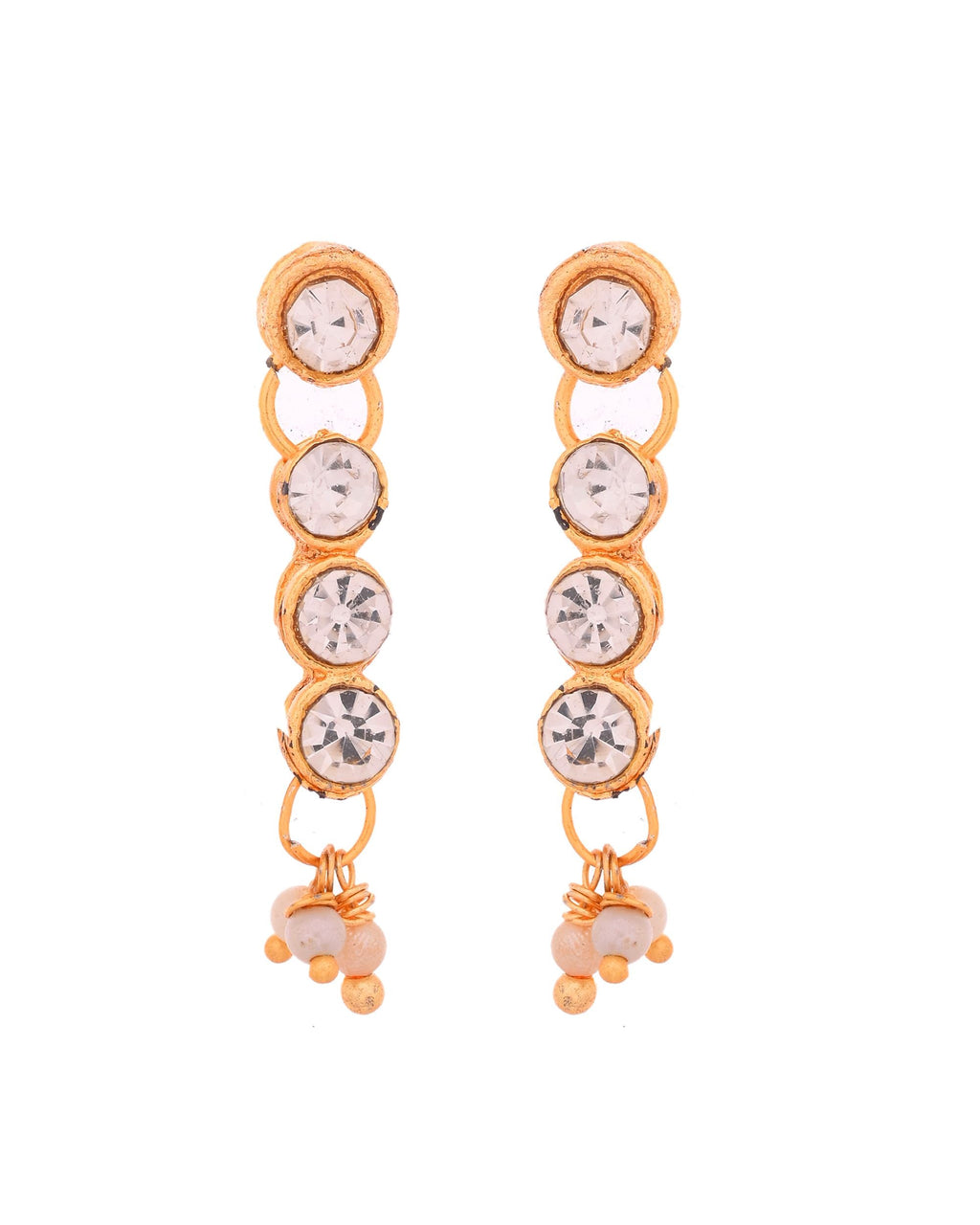 VOJ Gold Polished Artifical Beads And Stone Studded Necklace And Earrings Set