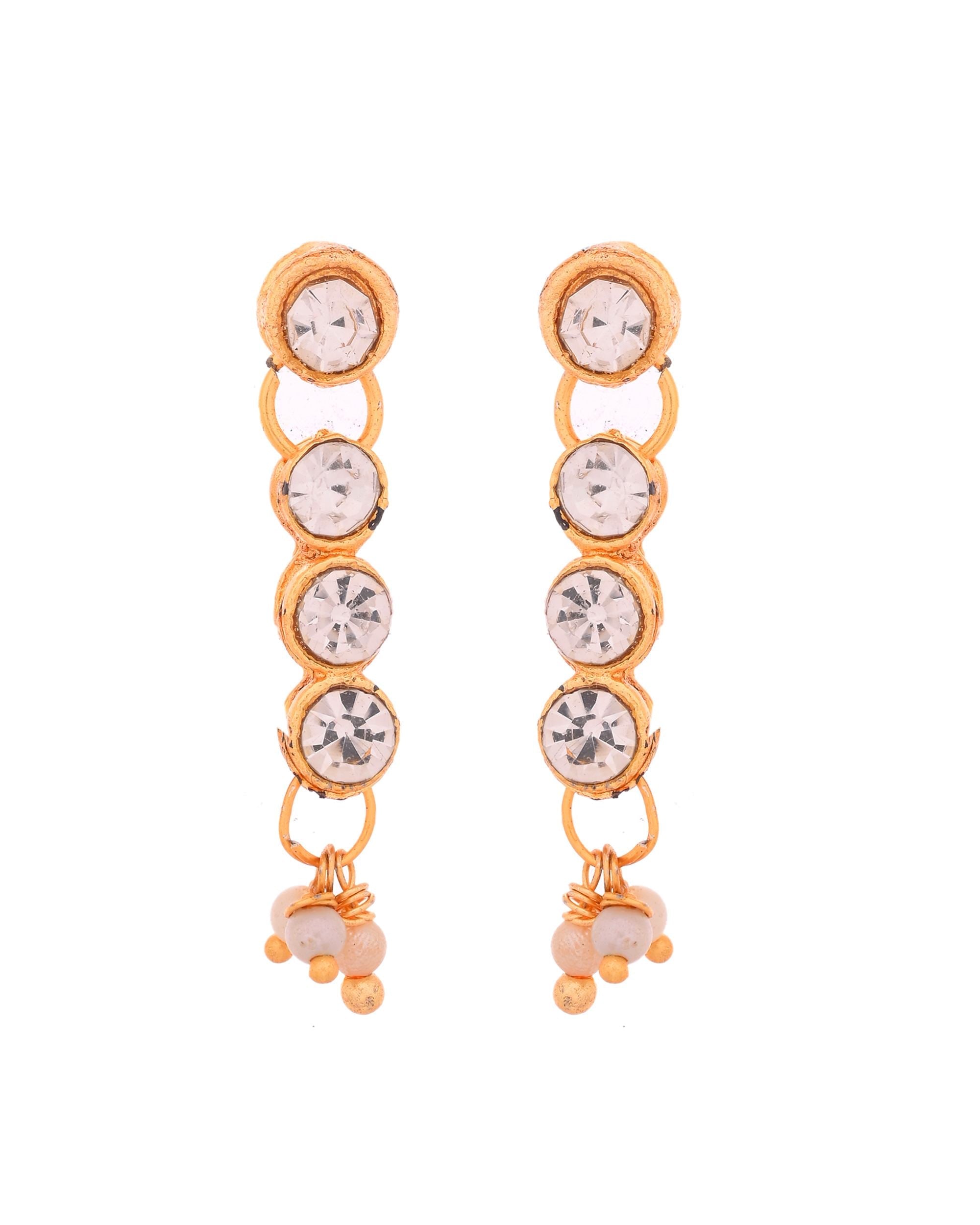 VOJ Gold Polished Artifical Beads And Stone Studded Necklace And Earrings Set