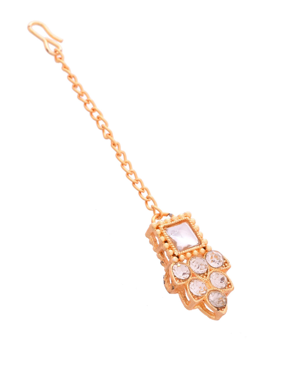 VOJ Gold Polished Stone Studded Necklace Set With Maang Tikka