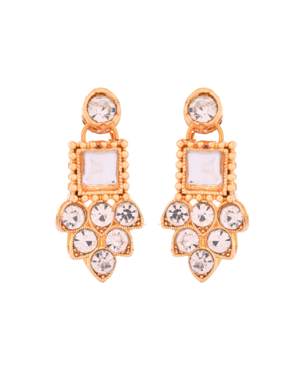 VOJ Gold Polished Stone Studded Necklace Set With Maang Tikka