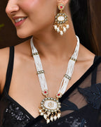 VOJ Gold Toned Artificial Beads Studded Long Necklace And Earrings Set
