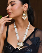 VOJ Gold Toned Artificial Beads Studded Long Necklace And Earrings Set