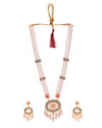 VOJ Gold Toned Artificial Beads Studded Long Necklace And Earrings Set