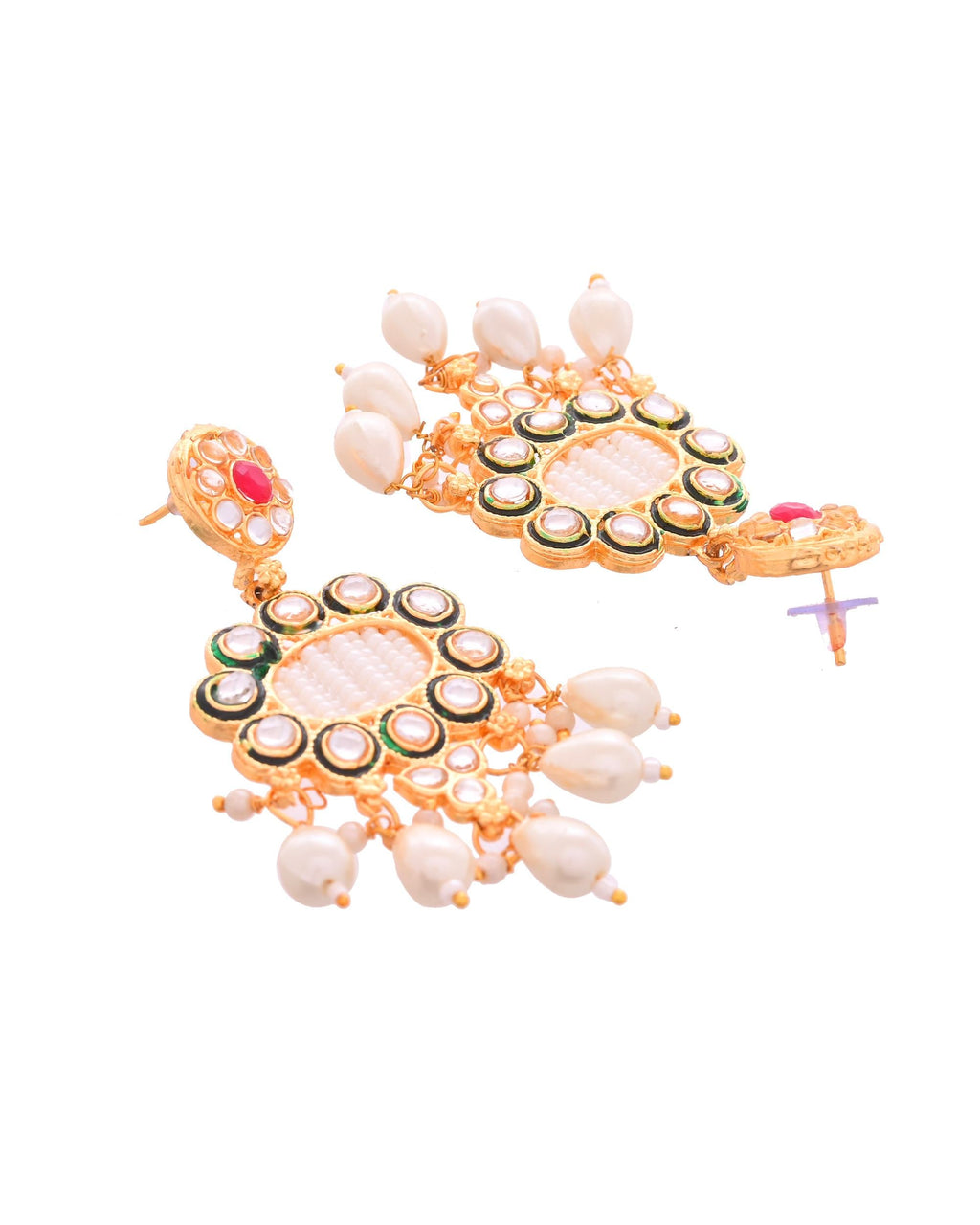 VOJ Gold Toned Artificial Beads Studded Long Necklace And Earrings Set