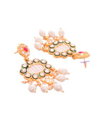 VOJ Gold Toned Artificial Beads Studded Long Necklace And Earrings Set
