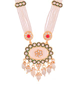 VOJ Gold Toned Artificial Beads Studded Long Necklace And Earrings Set