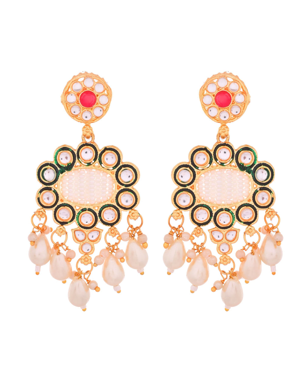 VOJ Gold Toned Artificial Beads Studded Long Necklace And Earrings Set