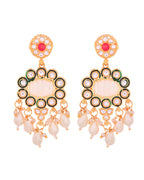 VOJ Gold Toned Artificial Beads Studded Long Necklace And Earrings Set