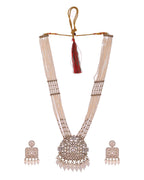 VOJ Copper-Toned Artificial Stone Studded Geometrical Long Necklace And Earrings Set