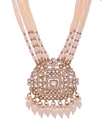 VOJ Copper-Toned Artificial Stone Studded Geometrical Long Necklace And Earrings Set