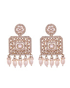 VOJ Copper-Toned Artificial Stone Studded Geometrical Long Necklace And Earrings Set