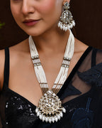 VOJ Copper-Toned Artifical Stone Studded Circular Long Necklace And Earrings Set