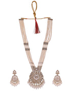VOJ Copper-Toned Artifical Stone Studded Circular Long Necklace And Earrings Set