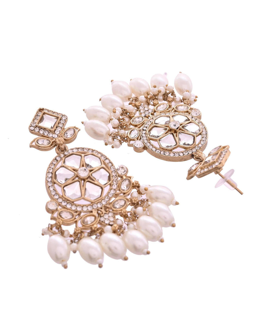 VOJ Copper-Toned Artifical Stone Studded Circular Long Necklace And Earrings Set