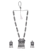 VOJ Oxidized Silver-Plated Stone-Studded Beaded Long Jewellery Set