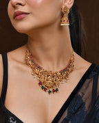 VOJ Gold Polished Beaded Temple Jewellery Set