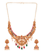 VOJ Gold Polished Beaded Temple Jewellery Set