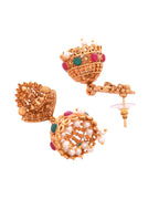 VOJ Gold Polished Beaded Temple Jewellery Set