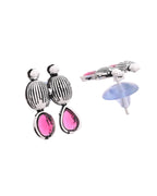 VOJ Oxidized Silver Toned Green And Pink Stone Studded Jewellery Set