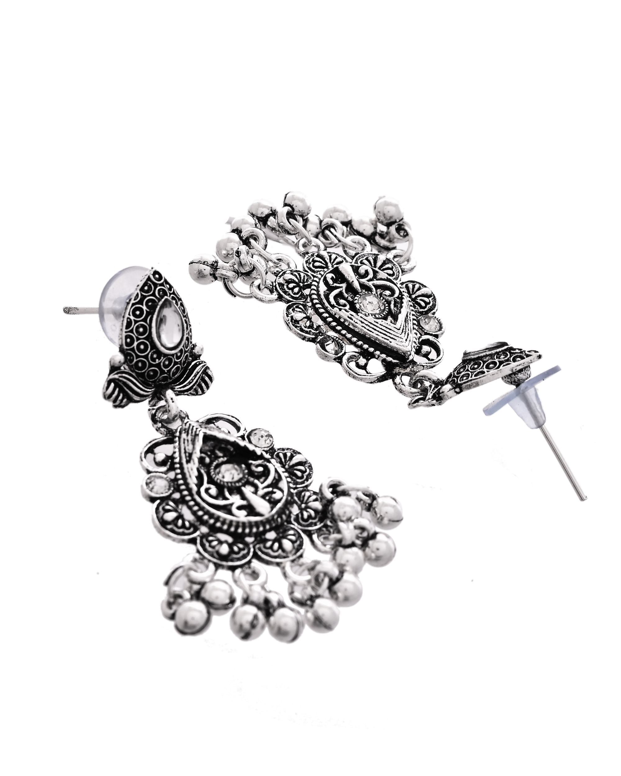 VOJ Oxidized Silver-Plated Artificial Beaded Long Jewellery Set