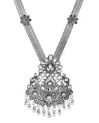 VOJ Oxidized Silver-Plated Artificial Beaded Long Jewellery Set