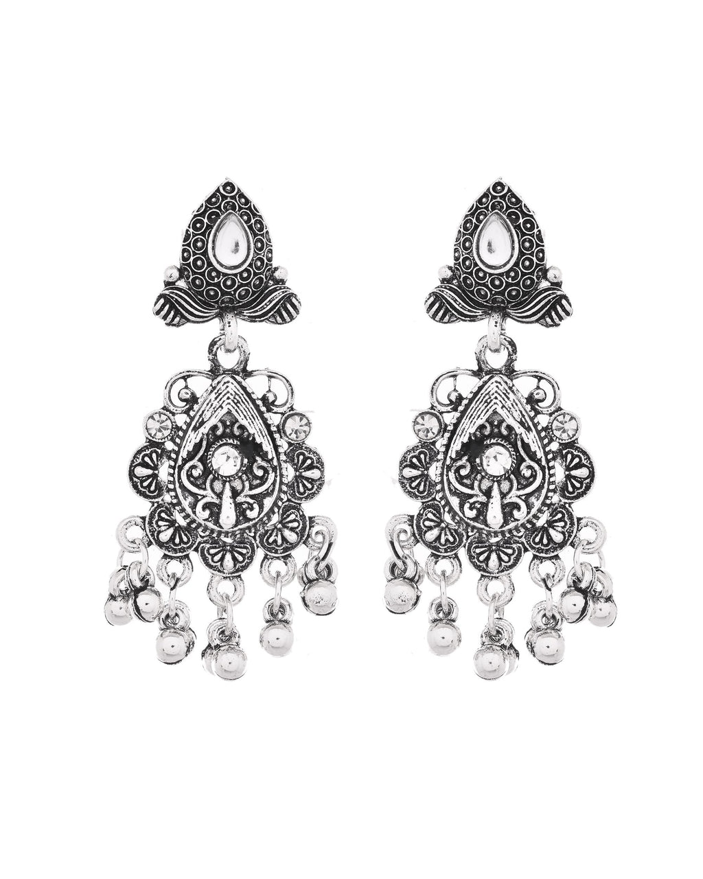 VOJ Oxidized Silver-Plated Artificial Beaded Long Jewellery Set