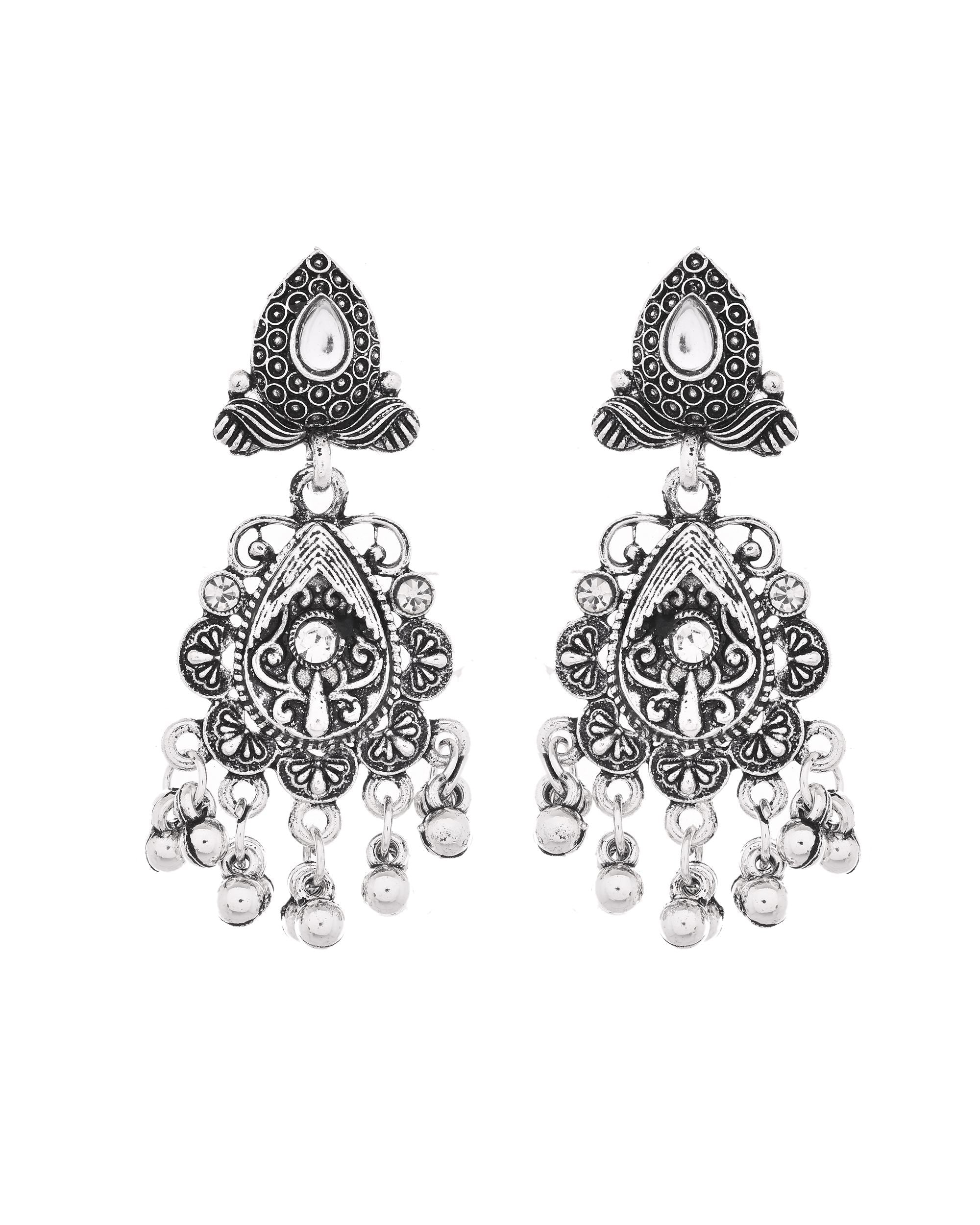 VOJ Oxidized Silver-Plated Artificial Beaded Long Jewellery Set