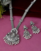 VOJ Oxidized Silver-Plated Artificial Beaded Long Jewellery Set