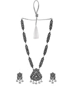 VOJ Oxidized Silver-Plated Artificial Stone And Beaded Long Jewellery Set