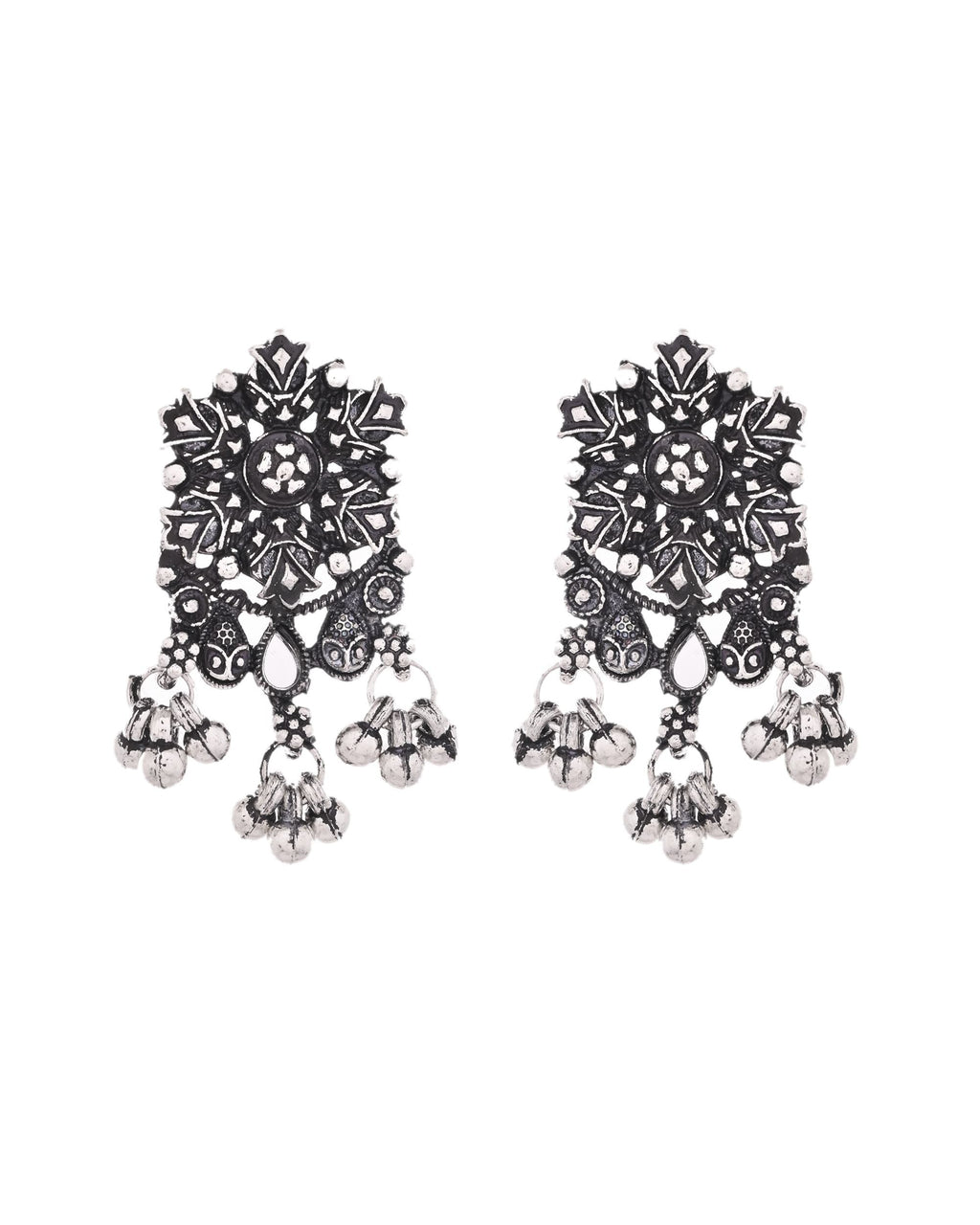 VOJ Oxidized Silver-Plated Artificial Stone And Beaded Long Jewellery Set