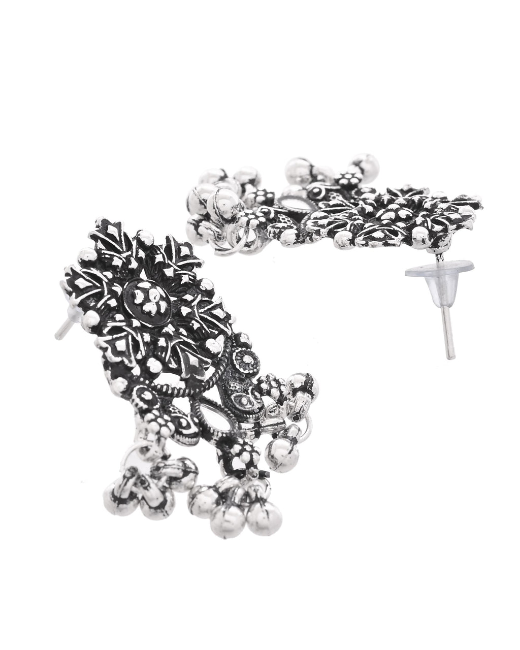 VOJ Oxidized Silver-Plated Artificial Stone And Beaded Long Jewellery Set