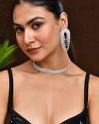 VOJ Silver-Plated Cubic Stone Studded Jewellery Set