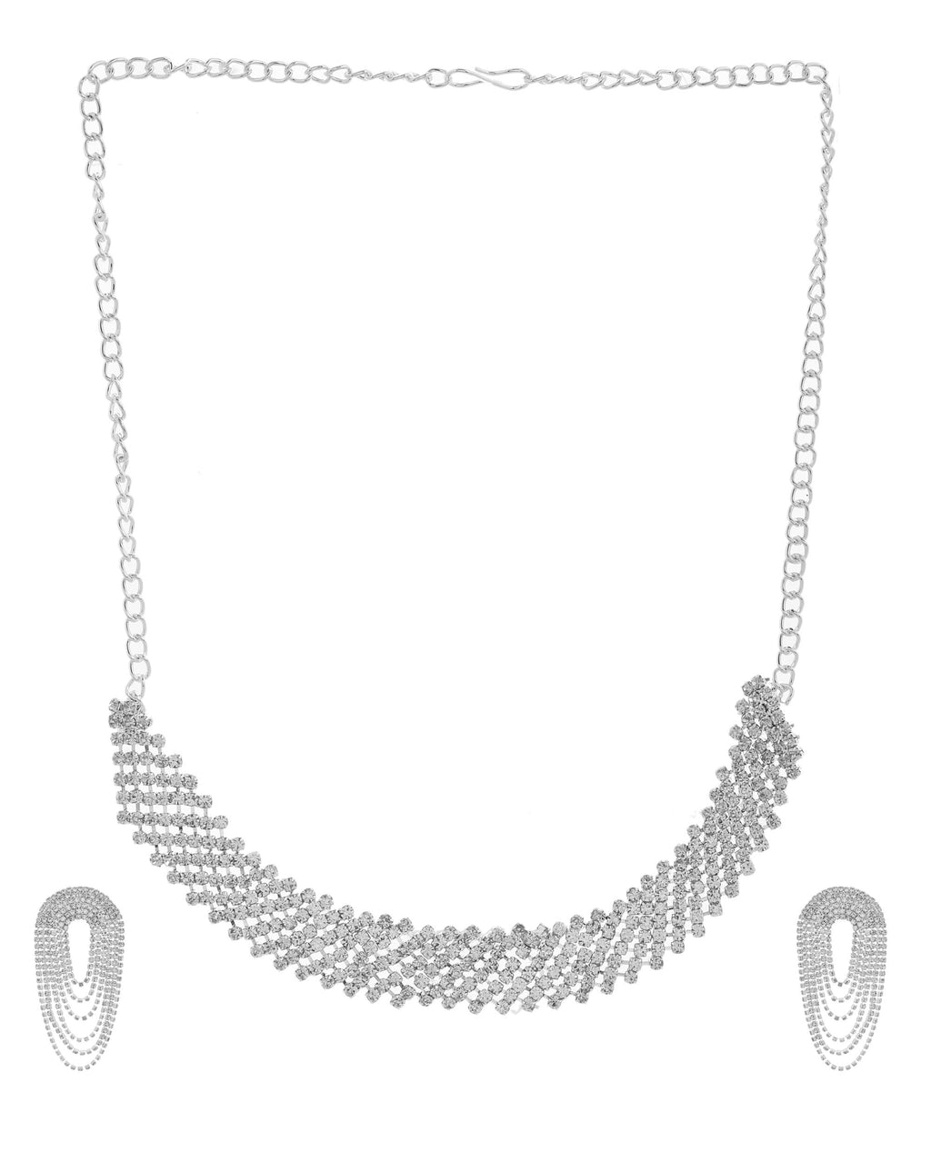 VOJ Silver-Plated Cubic Stone Studded Jewellery Set