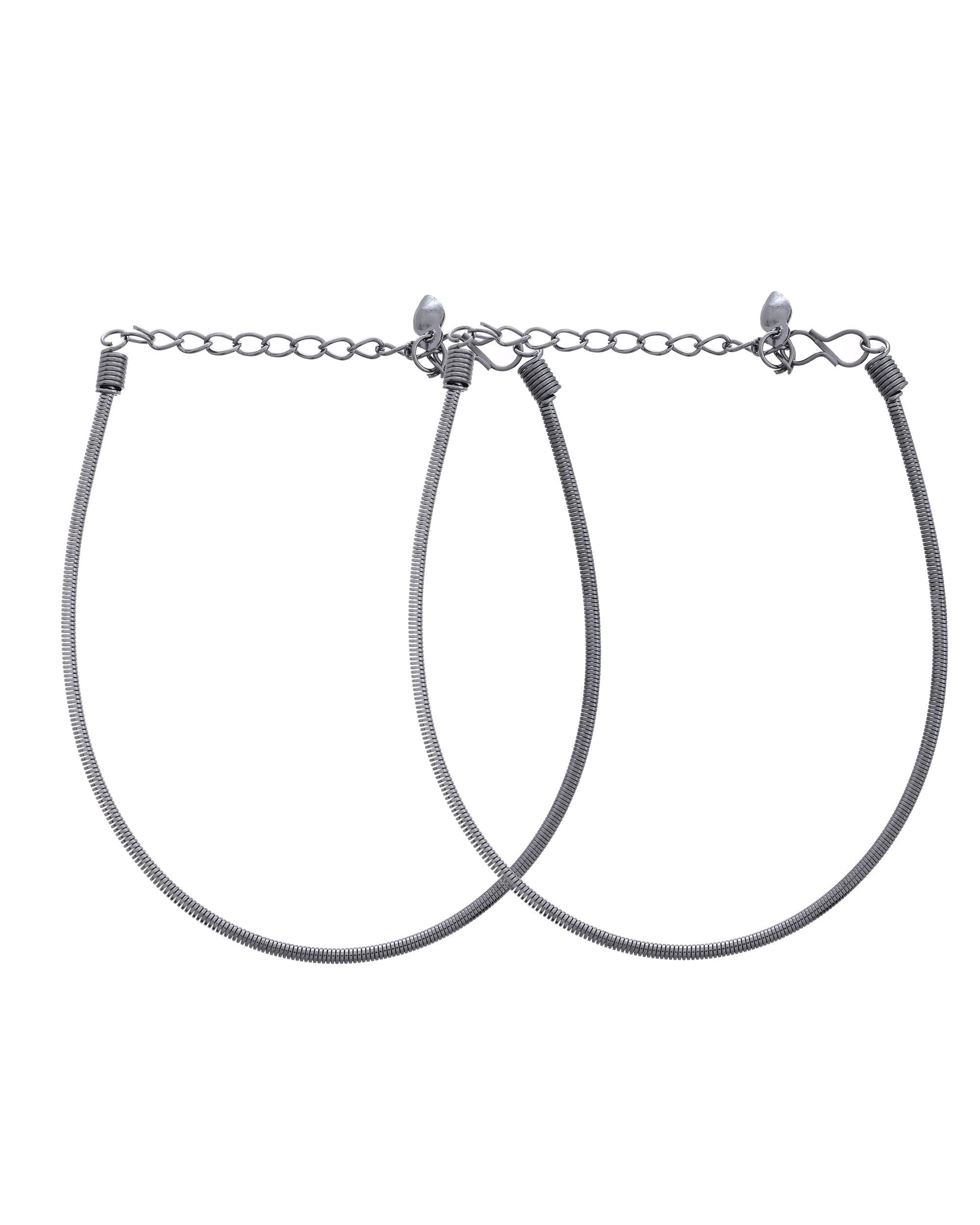 VOJ Set of 2 Rhodium Plated Snake Chain Anklet - Distacart
