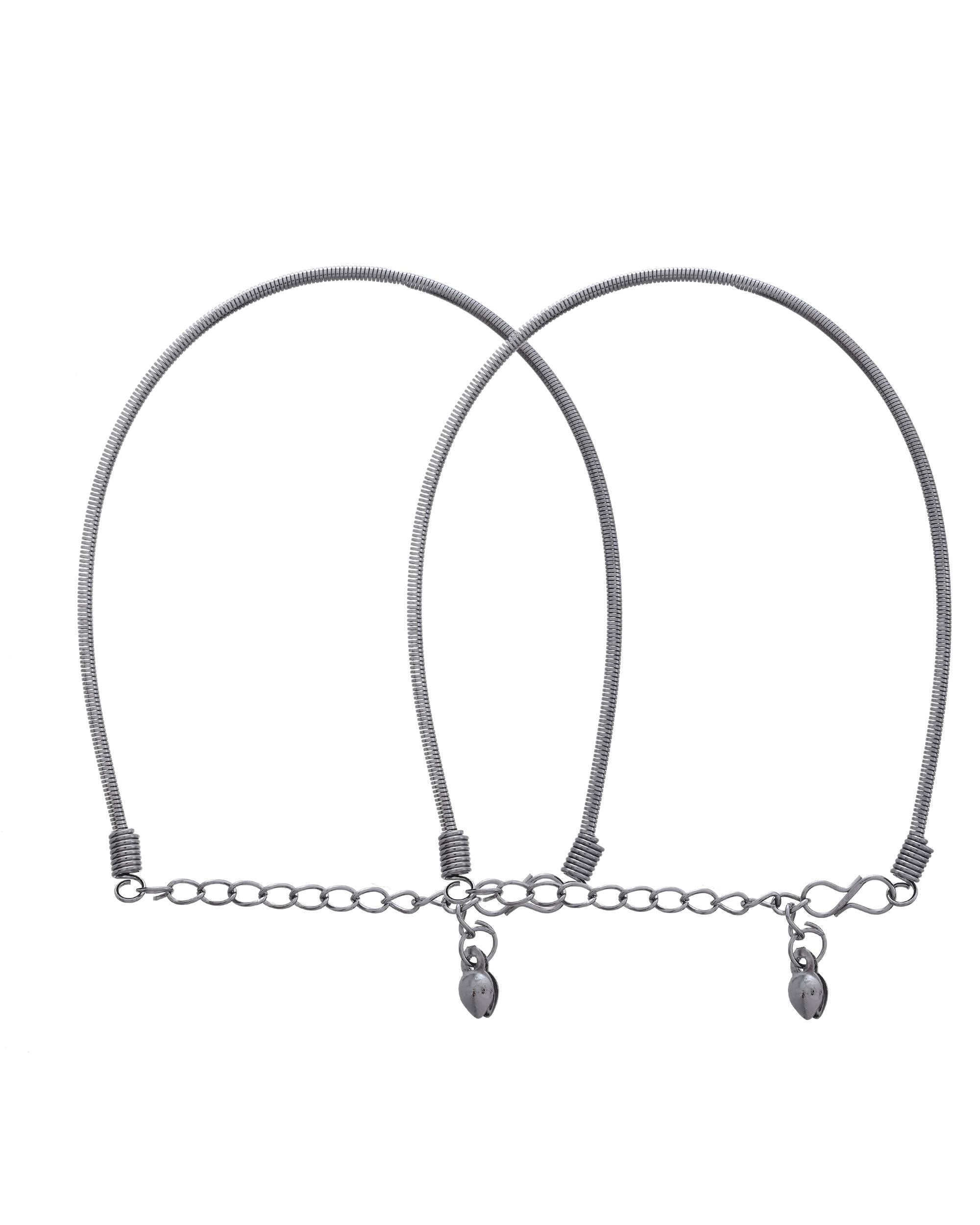 VOJ Set of 2 Rhodium Plated Snake Chain Anklet - Distacart
