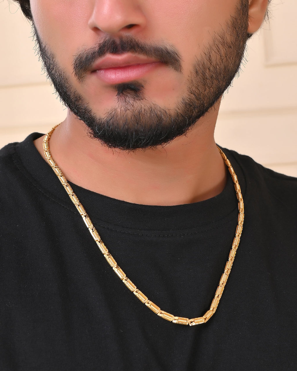 VOJ Men Gold Polished Textured Link Chain - Distacart