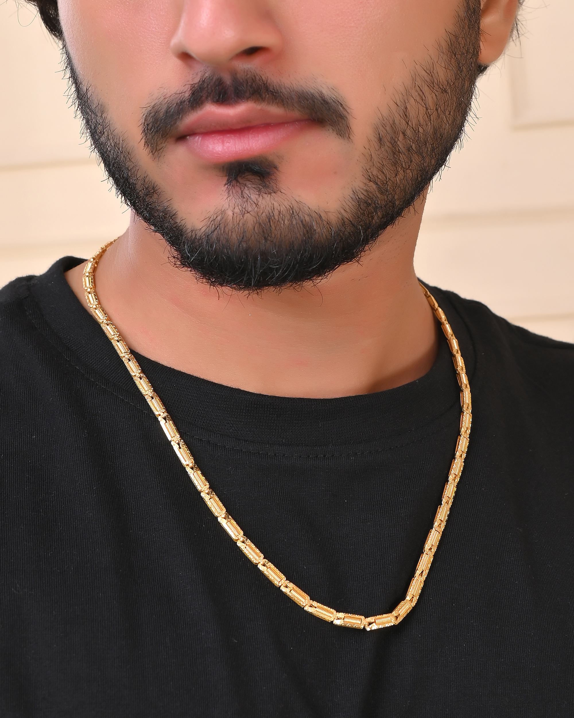 VOJ Men Gold Polished Textured Link Chain - Distacart