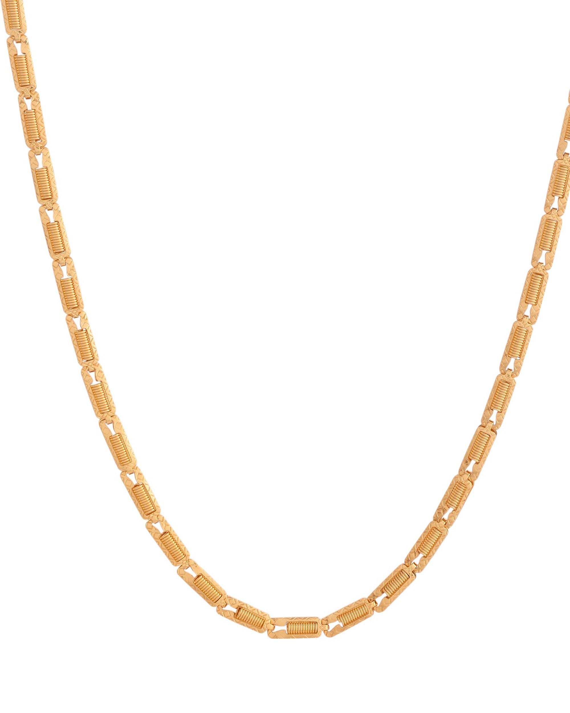 VOJ Men Gold Polished Textured Link Chain - Distacart