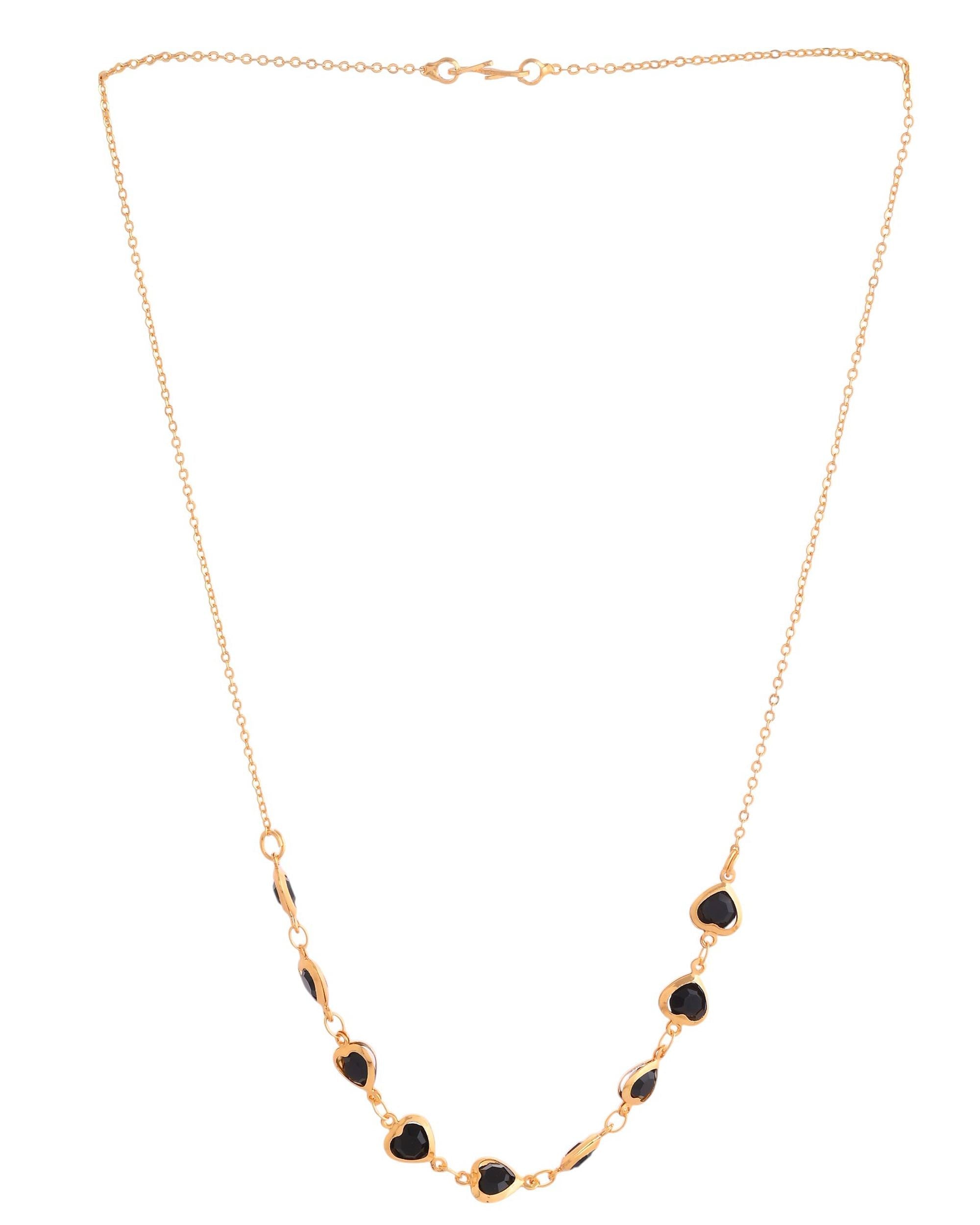 VOJ Gold Polished Stainless Steel Black Hear Shaped Stone Chain - Distacart