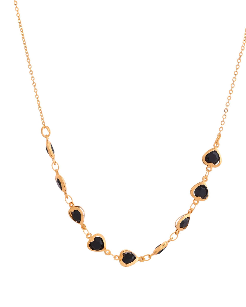 VOJ Gold Polished Stainless Steel Black Hear Shaped Stone Chain - Distacart