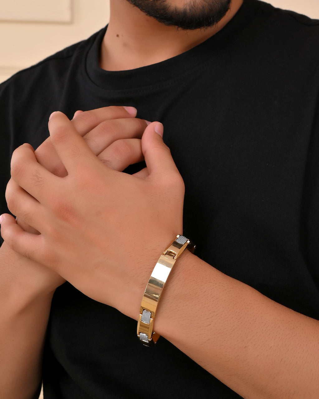 VOJ Men's Dual Toned Grid Bracelet - Distacart