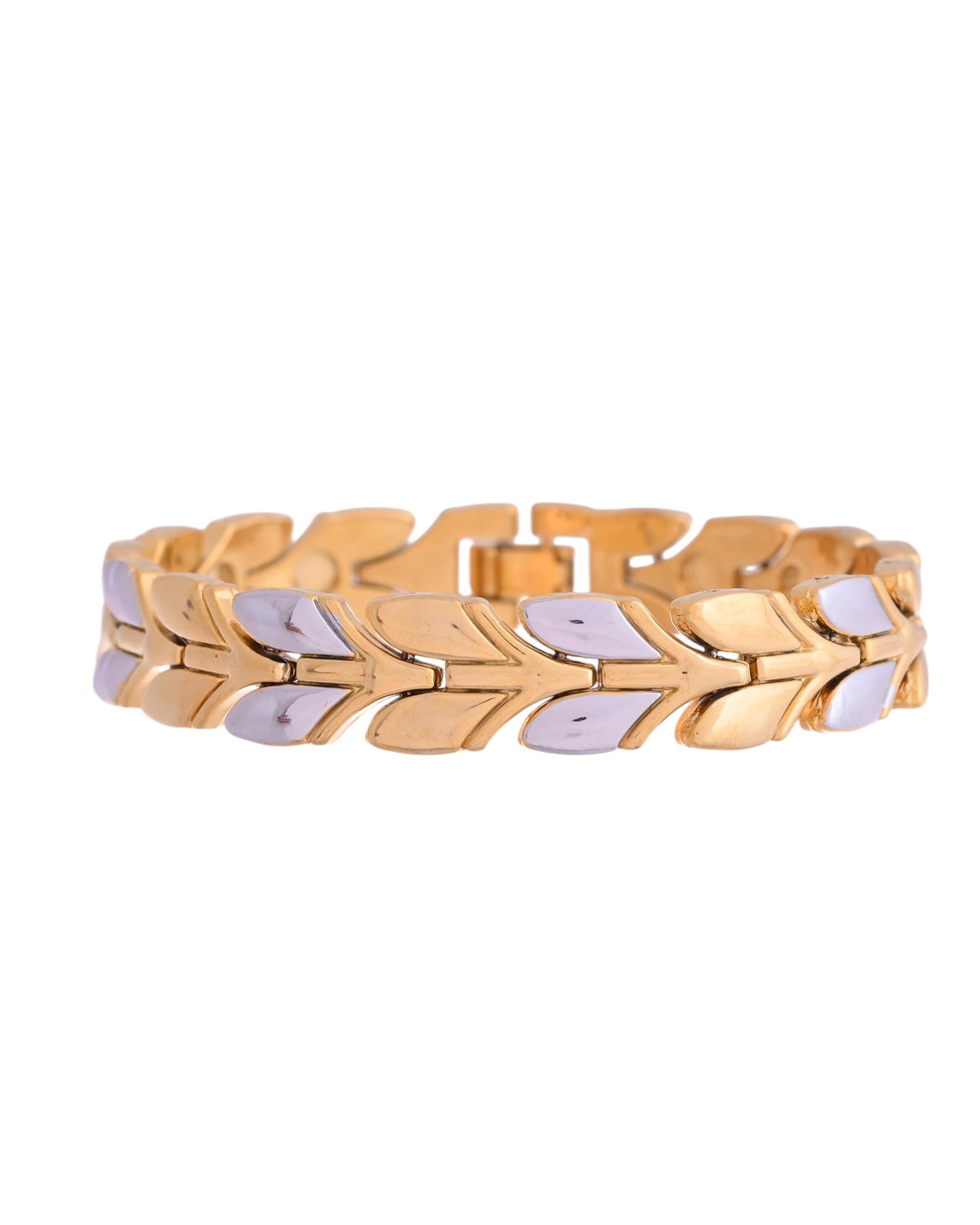 VOJ Gold Toned & Silver-Toned Stainless Steel Magnetic Wheat Chain Bracelet - Distacart