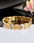 VOJ Gold Toned & Silver-Toned Stainless Steel Magnetic Wheat Chain Bracelet - Distacart