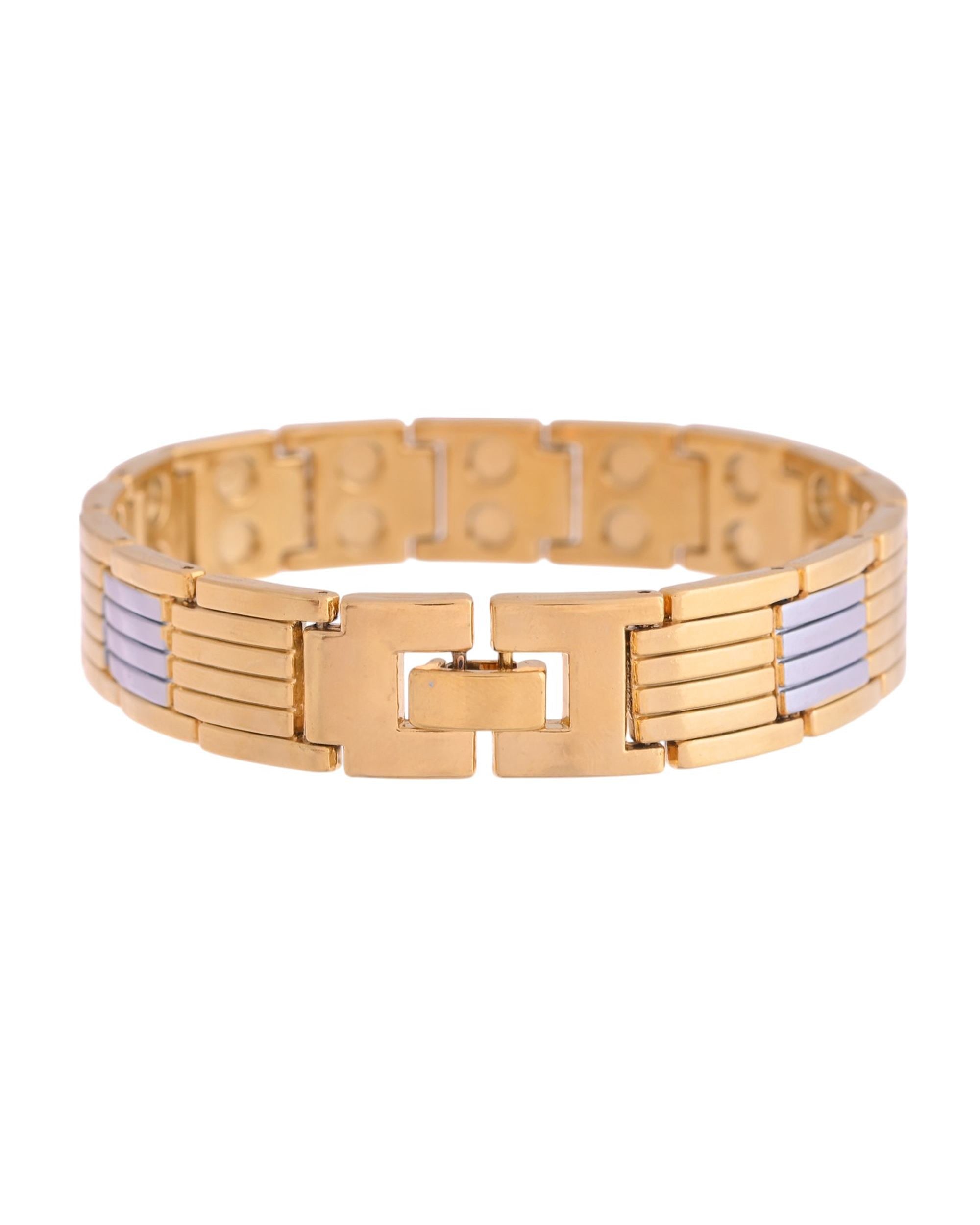 VOJ Men Silver & Gold-Toned Link Bio Energy Bracelet - Distacart