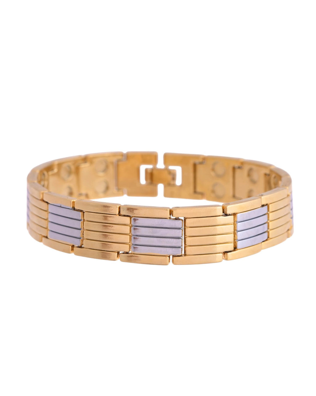VOJ Men Silver & Gold-Toned Link Bio Energy Bracelet - Distacart