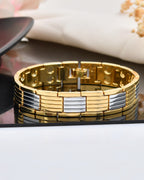 VOJ Men Silver & Gold-Toned Link Bio Energy Bracelet - Distacart