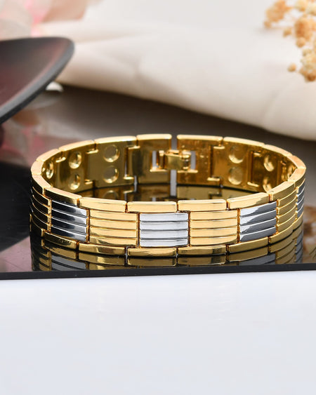 VOJ Men Silver & Gold-Toned Link Bio Energy Bracelet